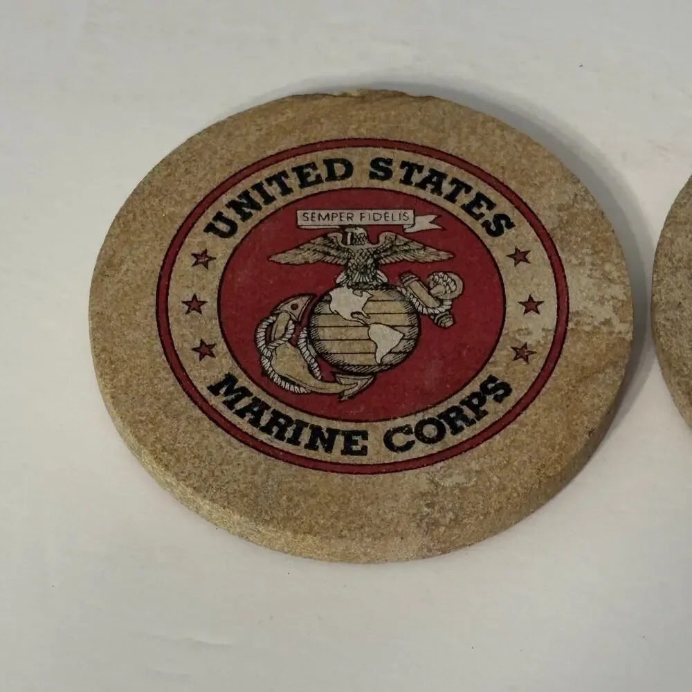 USMC Stone Drink Coasters Set of Two Marine Corps Military Memorabilia